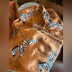 Olivia Von Halle Bronze Gold Lila Silk Pajamas in Zebra Print